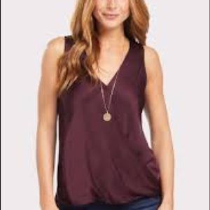Splendid Faux Wrap High Low Career Burgundy Blouse Top